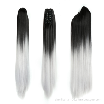 Wholesale Deep-Brown Long Straight Claw-Clip Drawstring Hairpiece Clip In Hair Tail Synthetic Hair Ponytails Extension For Women